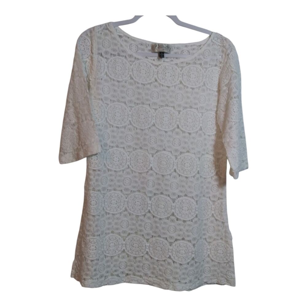 J Valdi Elegant Sheer White Lace Women's Cover Up Top Size M
